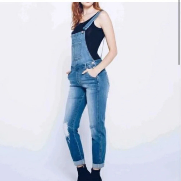KanCan Cleo-Allie Distressed Denim Overalls KC5088M Size Small - Picture 1 of 14